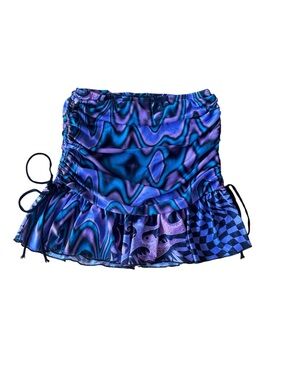 Current Mood Mini Skirt Swirl Ruched Checkered Purple Blue Yin Yang Y2k Vibes